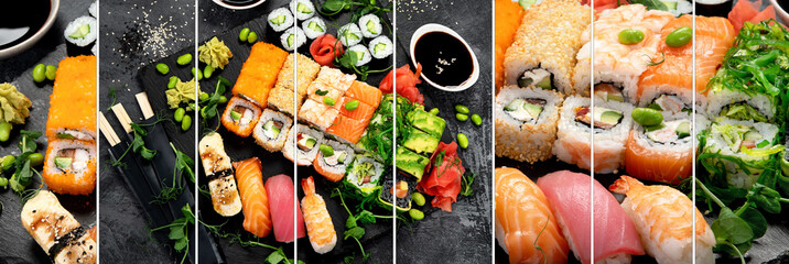 Sticker - Collage of Sushi and roll set.