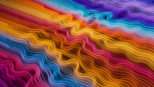 Orange, Pink And Turquoise Colored Swirls Form Colorful Neon Lines Background. 3D Render.