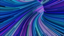 Colorful Lines Tunnel With Lilac, Turquoise And Blue Stripes. 3D Render.
