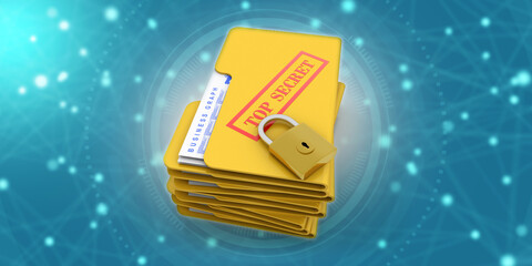 Sticker - Yellow folder and lock. Data security concept. 3D rendering
