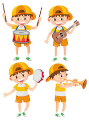 Poster - Set of boy wearing cap playing music instrument