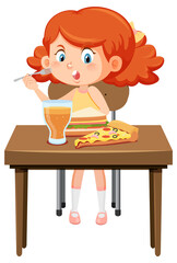 Wall Mural - happy girl enjoy eating food on table