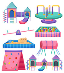 Poster - Set of children playground equipment on white background