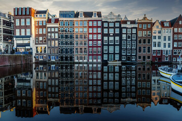 Wall Mural - Amsterdam City Scene,  typical dutch houses and their reflection in the canal.