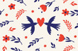 Seamless pattern with birds and flowers. Fabric pattern,  apparel print, wrapping paper	
