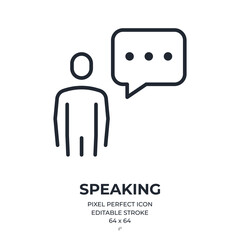 Wall Mural - Man with speech bubble editable stroke outline icon isolated on white background flat vector illustration. Pixel perfect. 64 x 64.