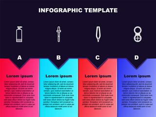 Sticker - Set line Cream cosmetic tube, Pipette, Eyebrow tweezers and Makeup powder with mirror. Business infographic template. Vector