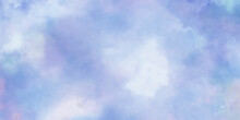 Blue Sky With Clouds Panorama View Blue Sky Background, Vector Illustrator. Abstract Watercolor Painting Blue Sky Overcast Above The Cloud In Panorama View Beautiful Cloudscape For Background.
