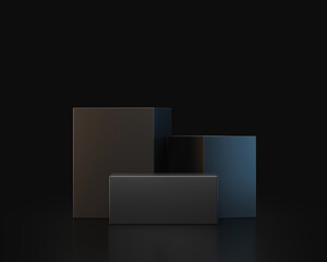 Wall Mural - black cube podium empty product box 3d background stage with modern square presentation showcase sta