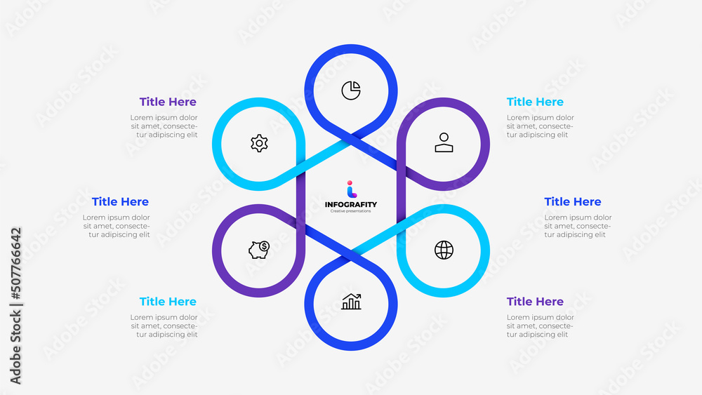Infographic cyclic diagram with 6 elements. Concept of six steps or ...