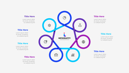 Poster - Infographic cyclic diagram with 7 elements. Concept of seven steps or options of business cycle. Vector illustration for presentation.