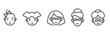 Line icons of female of different ages, from baby to senior. Cute and simple icon set.
