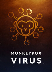 Monkeypox infection pandemic banner. Virus design with text on dark brown background.