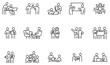 Vector set of linear icons related to business relationship, team work, human resource management and partnership. Mono line pictograms and infographics design elements