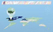 USA Member Of North Atlantic Alliance Selected On Perspective World Map. Flags Of 30 Members Of Alliance.