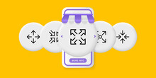 Virtual Reality Set Icon. Arrow, Zoom, Switch The Application To Full Screen Mode. Increase, Decrease. Metaverse Concept. UI Phone App Screen With People. Vector Line Icon For Business And Advertising