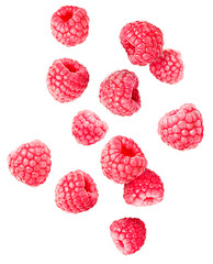 Wall Mural - levitating raspberry on a white isolated background