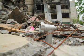 Wall Mural - Destroyed and Burned Buildings of Kharkiv After russian Missiles