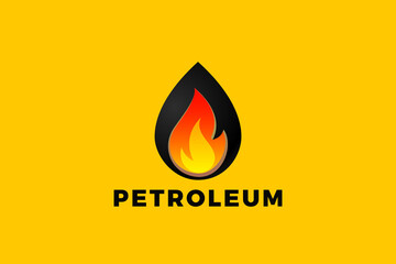 Wall Mural - Oil Droplet Fire Energy Logo design vector template. Petroleum Fuel Liquid Drop with Flame inside Logotype concept icon.