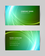 Wall Mural - Abstract business card with spiral swirls vector template. Green geometric lines futuristic gradient dance. Creative trendy textures in muted colors. Modern fantastic branding with opening tracery.