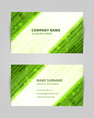 Wall Mural - abstract business card with linear shapes and dots vector banner. techno green stripes template with