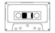 Hand drawn audio cassette with magnetic tape. Equipment of the 80s, 90s for recording playback. Doodle style. Vector