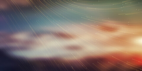 Wall Mural - Colorful Curving, Flowing 3D Energy Lines, Stars, Moving Particles Pattern Over Glowing Red and Silver Space Nebula - Astronomy Concept Background, Generative Art, Creative Template, Vector Design