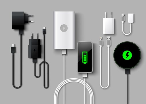 Fototapete - Mobile phone charger supply realistic vector set
