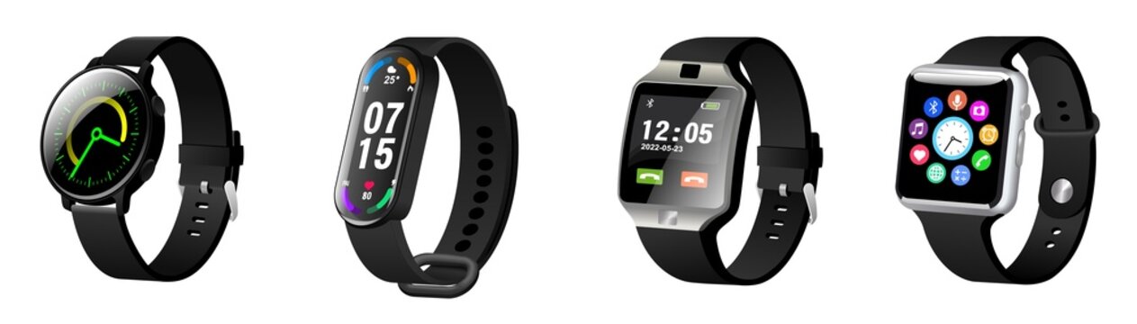 Fototapete - Smart watch hand wearable accessory realistic set