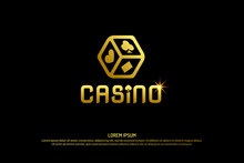 Vector Logo For Casino Gambling Gold Dice Sign. Gold Dice Design Logo Template.