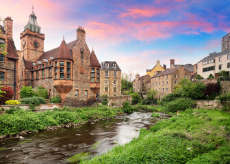 Wall Mural - Sunset landscape of the beautiful Dean’s Village in the city of Edinburgh, Scotland