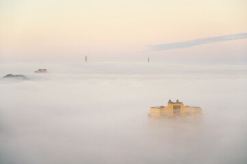 Fototapete - Vladivostok cityscape view. Morning fog over the city.