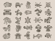 Aztec animals. Mexican tribals symbols maya graphic objects native ethnicity drawings recent vector aztec civilization set