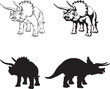 Triceratop, dinosaur realistic image, vector, positions, illustration, black and white, silhouette, logo, trademark, chevron for decoration and design, packaging and posters