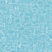 Illustration Seamless Pattern Of Tools Used In The Kitchen,