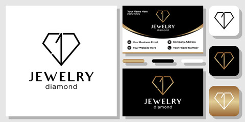 Jewelry diamond symbol luxury gemstone gold with business card template 