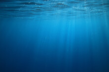 Ocean Underwater Rays Of Light Background, Under Blue Water Sunlight