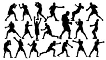 Set Of Silhouettes Of Boxer Fighting