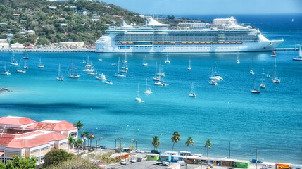 Sticker - SAINT THOMAS, US VIRGIN ISLANDS - FEB 24: City streets on February 24, 2010 in Saint Thomas. More than 2 million people visit the island each year