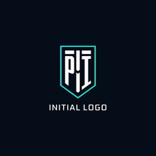 Monogram PI Logo Shield Shape Geometric Style, Simple Creative Initial Logo Design