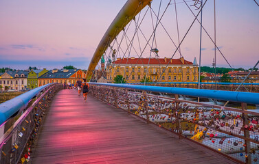 Poster - The modern pedestrian bridge in old Krakow, Poland