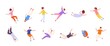 People in floating pose. Flying in dream characters, soaring gravity person fly float air man, flying of imagination sky swimming hovering falling, flat splendid vector illustration
