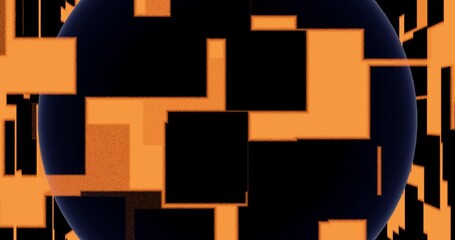 3d render with blue glowing sphere and orange tiles