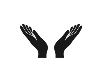 Icon prayer hands. Concept of pray, support and care. Flat style minimal logotype graphic art design isolated on white background. Vector illustration.