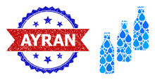 Vector Mosaic Beer Bottles, And Bicolor Dirty Ayran Stamp. Beer Bottles Mosaic For Pure Water Advertisement. Beer Bottles Is Formed With Blue Clean Water Tears.