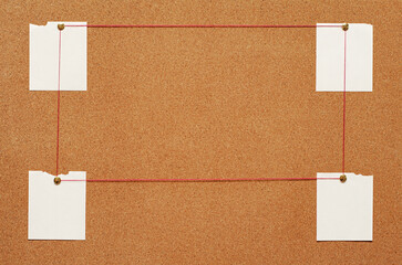 Fototapete - Blank paper notes are pinned to a cork board. The concept of detective investigation. Copy space.