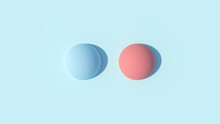 Two Sphere Hemispheres Pale Pastel Blue Red Round Concept Shape Salmon Pink Background Image 3d Illustration Render