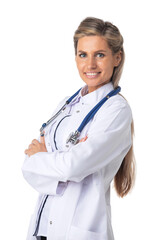 Wall Mural - Young doctor woman with arms crossed