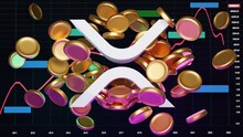 XRP-Symbol Mit Münzen Auf Dunklem Trading-Hintergrund, 3D