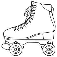 Roller Skates Shoes Derby, Boots Retro Old School Sport. Contour Lines Drawn, Drawing